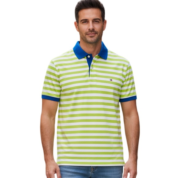 Tommy Hilfiger Men's Green Striped Polo Shirt Classic Fit Size M - Picture 4 of 8